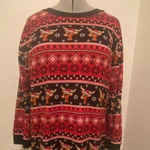 CUTE HOLIDAY CHRISTMAS REINDEER LONG SLEEVED TOP CREW NECK